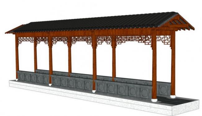 Sketchup素材模型|中式廊架素材组件