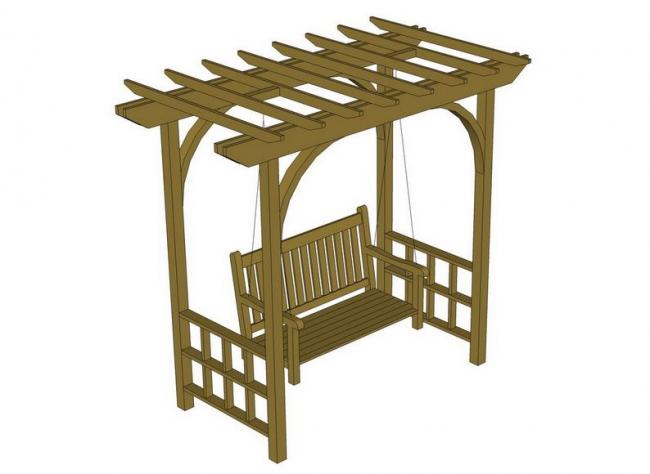 Sketchup素材模型|带秋千的花架景观素材组件