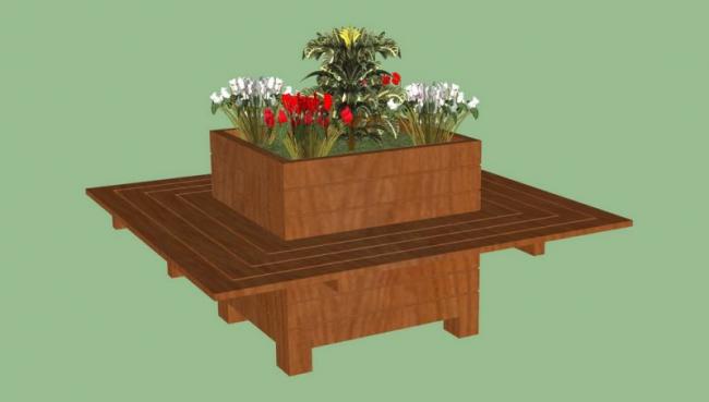 Sketchup素材模型|花池坐凳景观素材组件