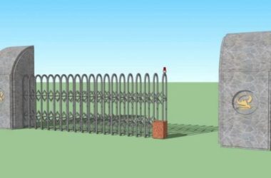 Sketchup素材模型|入口出口大门电动伸缩门-BIM建筑网