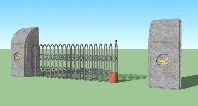 Sketchup素材模型|入口出口大门电动伸缩门
