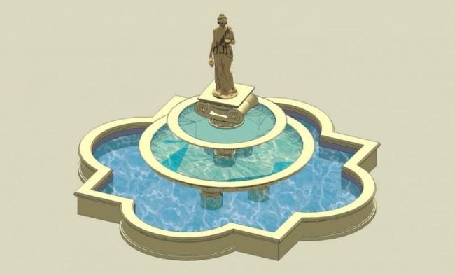 Sketchup素材模型|欧式水景喷泉景观雕塑模型素材组件