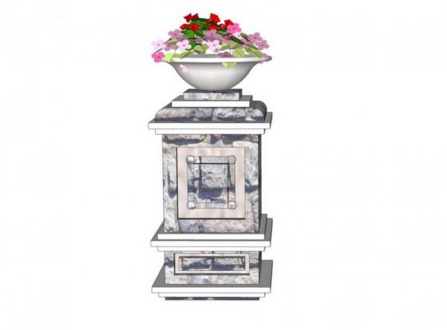 Sketchup素材模型|欧式花钵景观雕塑模型素材组件