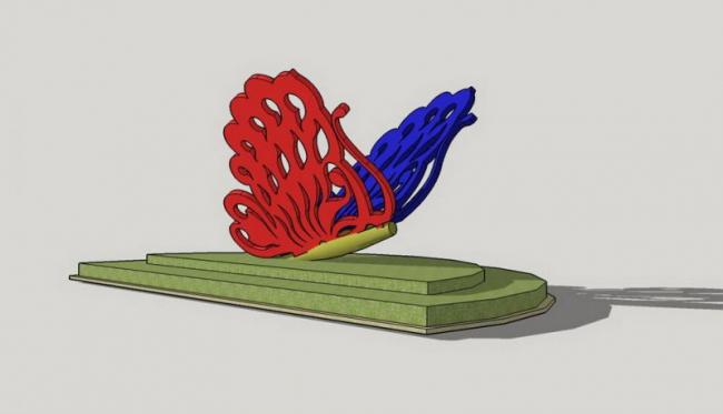 Sketchup素材模型|抽象蝴蝶景观雕塑小品模型素材组件，现代风格