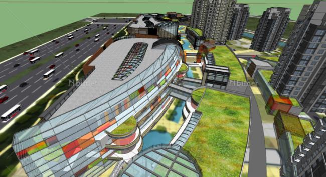 Sketchup综合体模型|多高层混合商业综合体，高层住宅，购物中心，现代风格