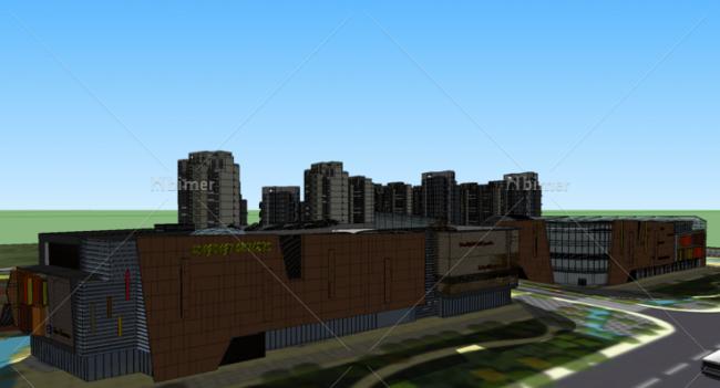 Sketchup综合体模型|多高层混合商业综合体，高层住宅，购物中心，现代风格
