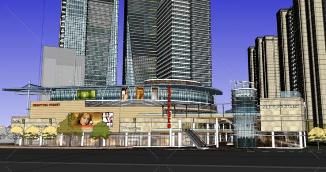 Sketchup综合体模型|超高层商业综合体，购物中心，公寓，住宅，酒店，写字楼，现代风格