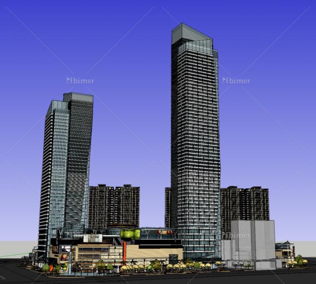 Sketchup综合体模型|超高层商业综合体，购物中心，公寓，住宅，酒店，写字楼，现代风格