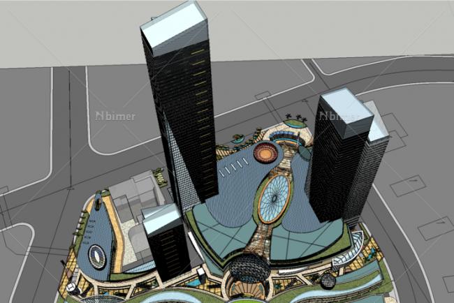 Sketchup综合体模型|超高层商业综合体，购物中心，公寓，住宅，酒店，写字楼，现代风格