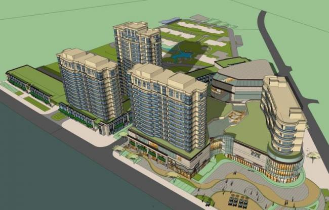 Sketchup住宅模型|高层住宅，底层商业，街角小商场，新古典风格，居住建筑