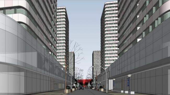 Sketchup住宅模型|高层公寓住宅，底层商业，现代风格，居住建筑