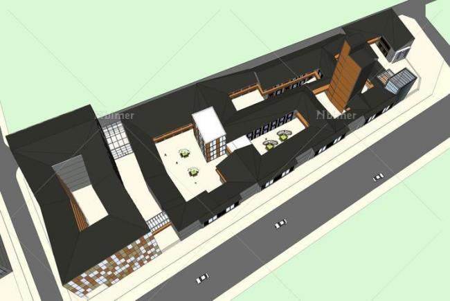 Sketchup商业模型|多层商业街，仿古，沿街商业，新中式风格