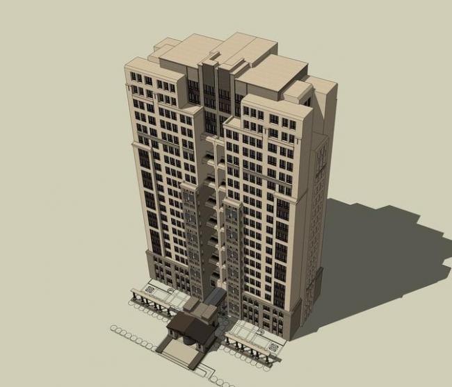 Sketchup办公模型|高层办公楼，新古典风格
