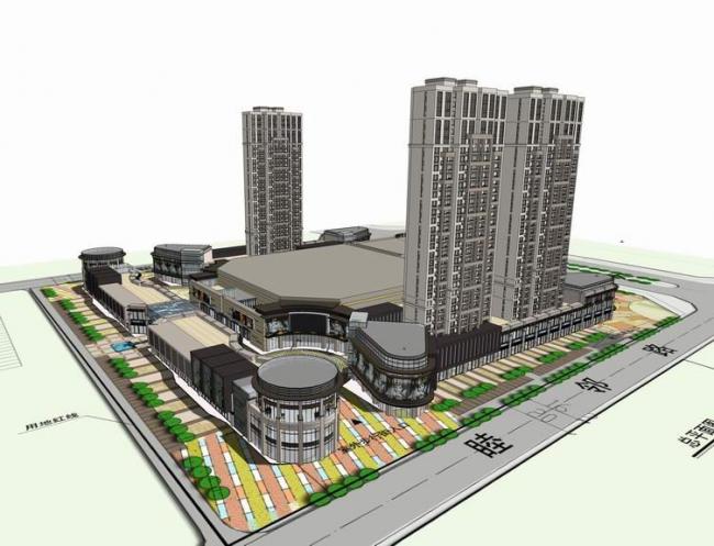 Sketchup综合体模型|高层住宅，底层商业，综合体，新古典风格
