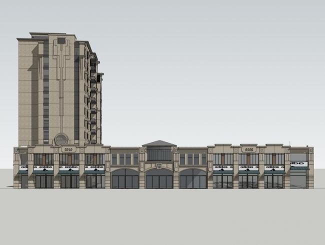 Sketchup住宅模型|高层住宅，底层商业，商业裙房，简欧式，居住建筑，新古典风格