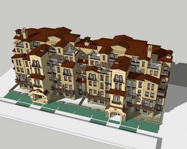 Sketchup住宅模型|地中海风情洋房，多层住宅，古典风格，居住建筑