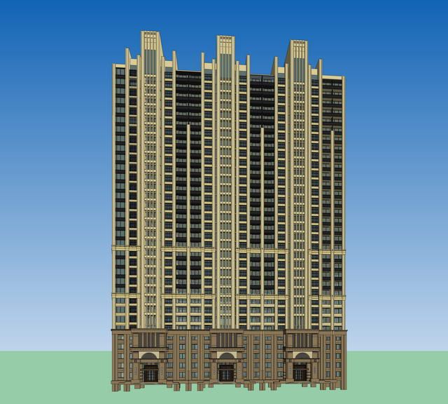 Sketchup住宅模型|高层住宅，居住建筑，新古典风格