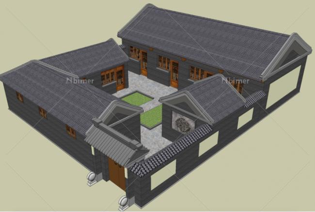 Sketchup住宅模型|多层四合院，中式风格，居住建筑