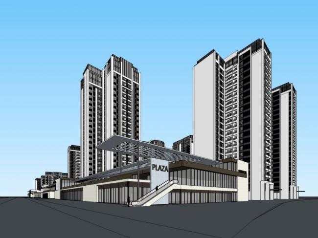 Sketchup住宅模型|高层住宅，居住建筑，底层商业，现代风格