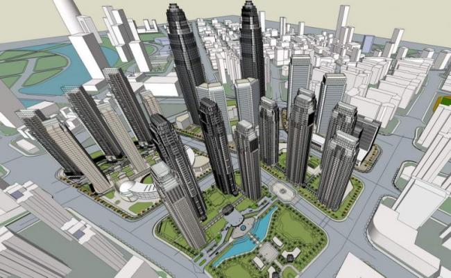 Sketchup综合体模型|超高层办公楼，天津金融街，综合体，现代风格