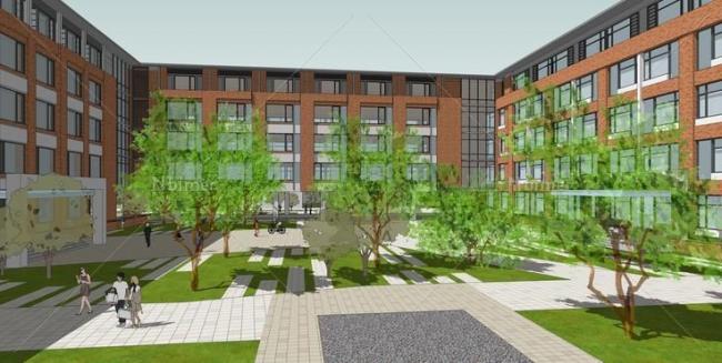 Sketchup学校模型|多层学校教学楼，教育建筑，U型，现代风格