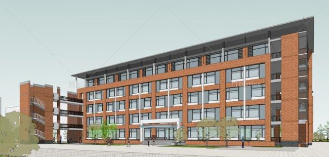 Sketchup学校模型|多层学校教学楼，教育建筑，U型，现代风格