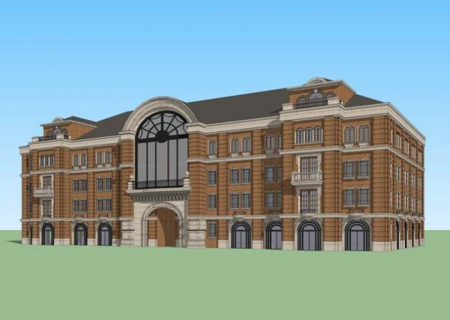 Sketchup商业模型|多层商业楼，英式古典风格