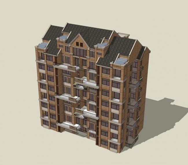 Sketchup住宅模型|小高层住宅，英式古典风格，居住建筑