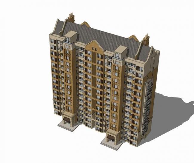 Sketchup住宅模型|高层住宅，英式古典风格，居住建筑