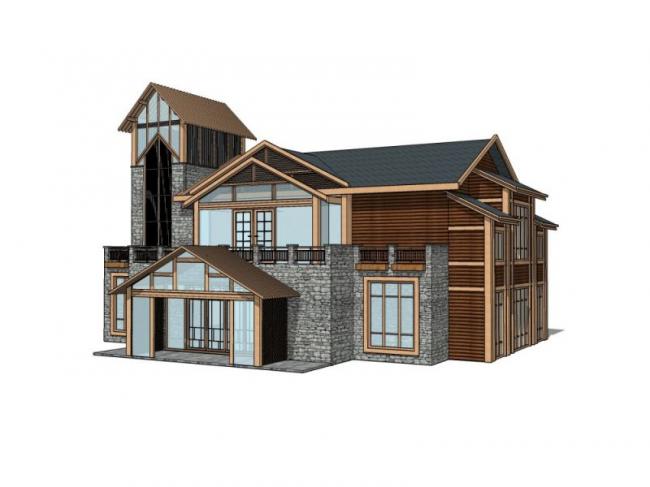 Sketchup文化模型|多层接待中心，新中式风格