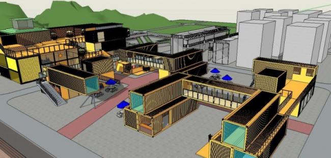 Sketchup商业模型|多层商业建筑，集装箱，现代风格