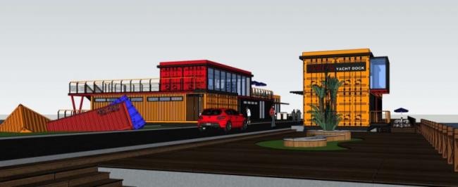 Sketchup车站路桥|多层游船码头，集装箱，现代风格，交通建筑