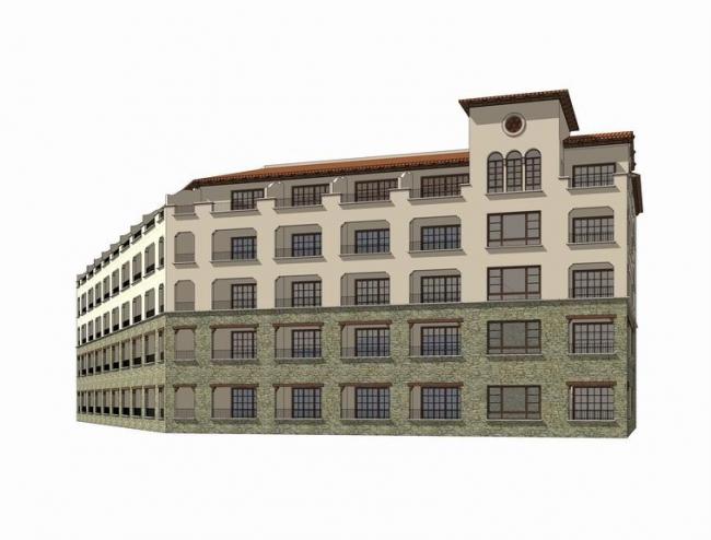 Sketchup酒店模型|多层公寓酒店，西班牙风格，古典风格