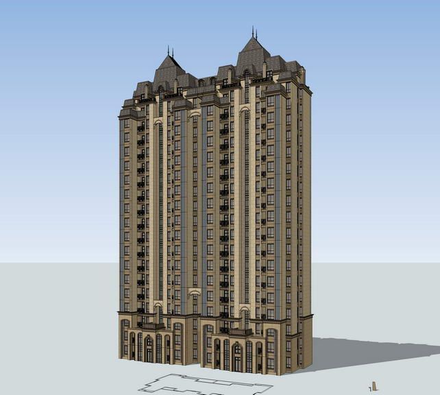Sketchup住宅模型|高层住宅，法式古典风格，居住建筑