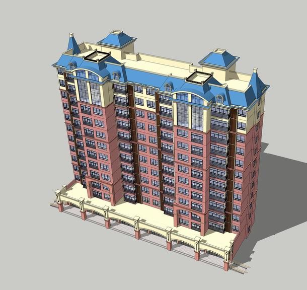 Sketchup住宅模型|中高层住宅，法式风格，古典风格，居住建筑