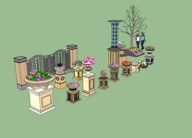 Sketchup素材模型|欧式花钵组件素材