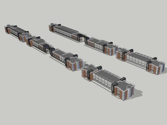 Sketchup商业模型|多层商业街，现代风格