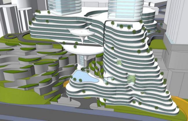 Sketchup酒店模型|超高层邻崖酒店概念方案，现代风格