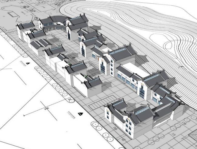 Sketchup商业模型|多层客家商业街，中式风格