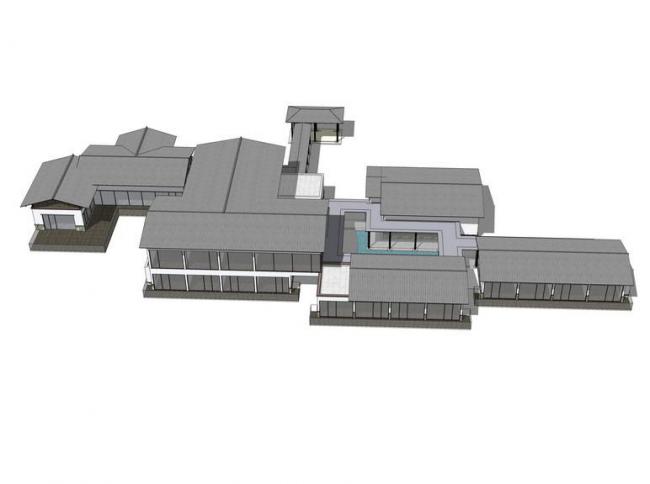Sketchup酒店模型|多层客栈，新中式风格，商业