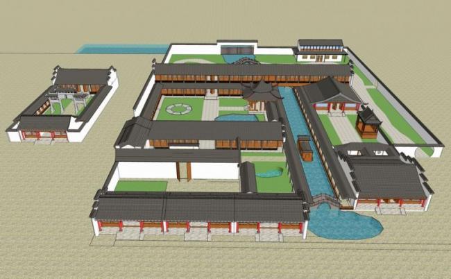 Sketchup古建筑模型|苏州园林建筑，中式风格，中式园林，古建