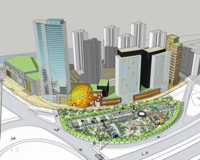 Sketchup综合体模型|高层办公楼，多层高层混合综合体，现代风格