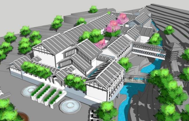 Sketchup酒店模型|多层山地酒店，中式风格