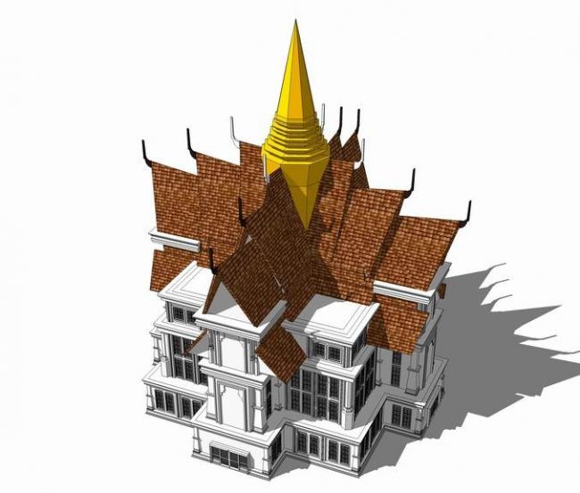 Sketchup文化模型|多层教堂，泰式，古典东南亚风格，文化宗教建筑