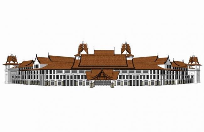 Sketchup酒店模型|多层酒店，东南亚风格，云南酒店，泰式，古典风格