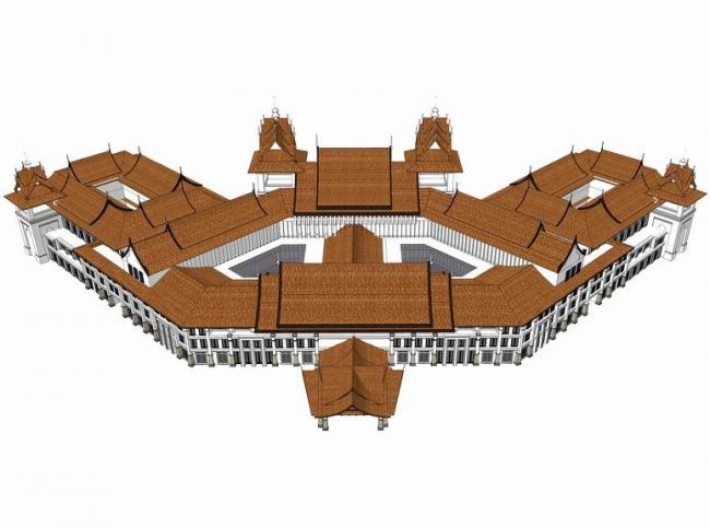 Sketchup酒店模型|多层酒店，东南亚风格，云南酒店，泰式，古典风格