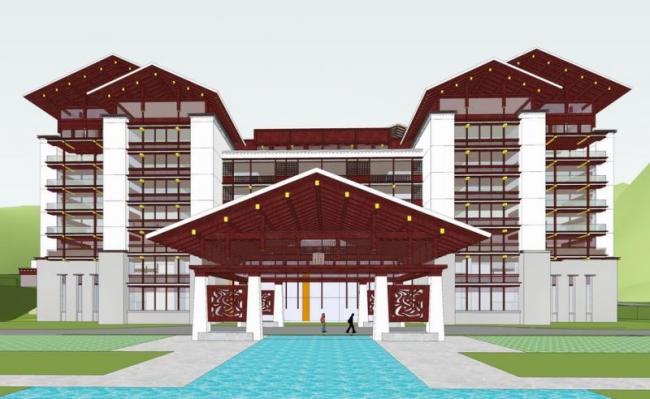 Sketchup酒店模型|圣地九寨酒店，多层酒店，新中式风格，藏式