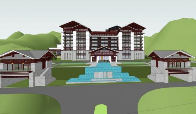 Sketchup酒店模型|圣地九寨酒店，多层酒店，新中式风格，藏式