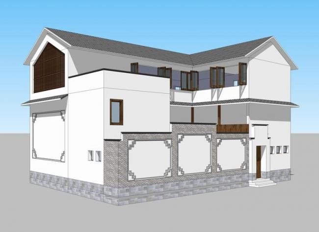Sketchup住宅模型|多层白族住宅，农家院，自建房，居住建筑，中式风格
