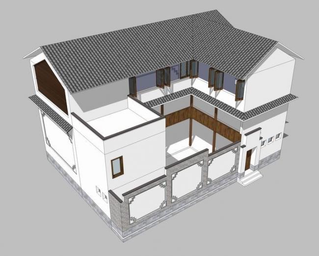 Sketchup住宅模型|多层白族住宅，农家院，自建房，居住建筑，中式风格
